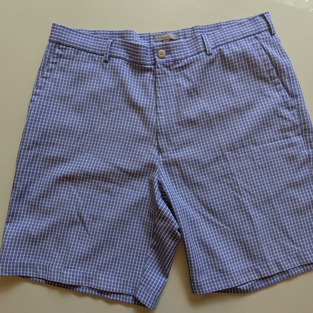 Peter Millar Shorts Mens 36 Blue Check Plaid Wicking Performance Golf Preppy